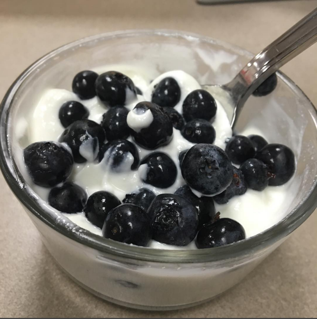 picture of a bowl of greek yogurt with blueberries
